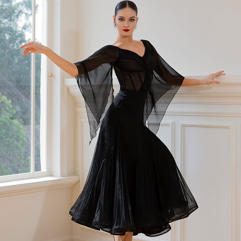 Ballroom Dance Leotard Chiffon Angel Sleeve Sweetheart Bodysuit, view 3