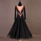 Black ballroom dance dress with tulle swing skirt spread wide