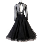 Black ballroom dance dress back view showing the collar keyhole
