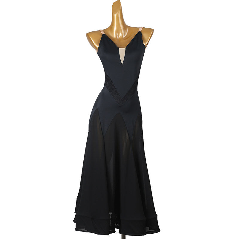 Black sleeveless ballroom practice dress on the mannequin