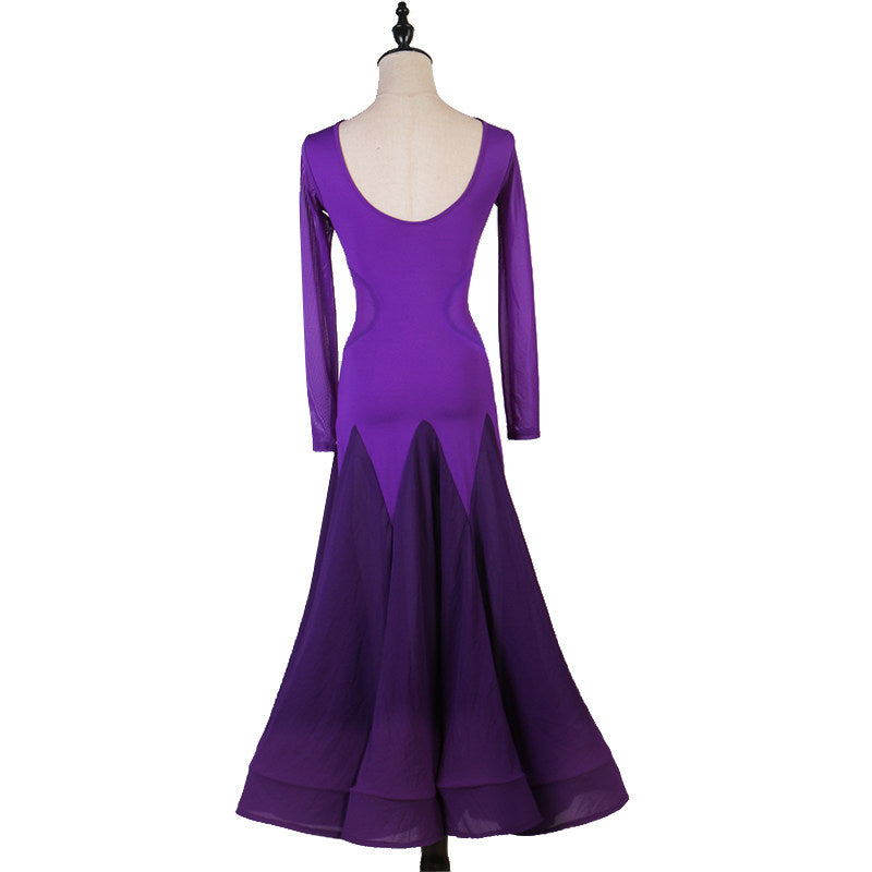Purple ballroom practice dress back view with scoop back
