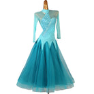Turquoise ballroom dance dress with beaded swirl bodice