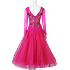 Fuchsia ballroom dance dress with skirt spread wide