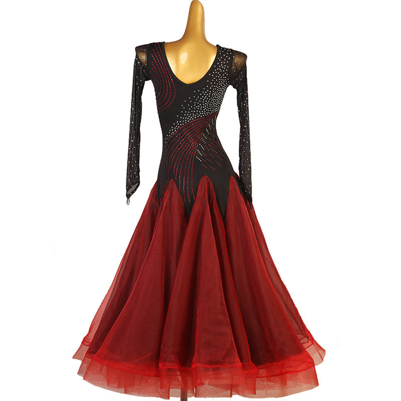 Back view of the black and red ballroom dance dress