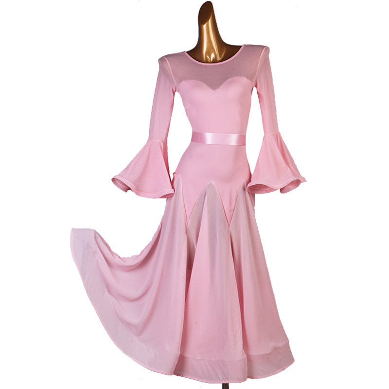 Pink bell sleeve ballroom practice dress on mannequin