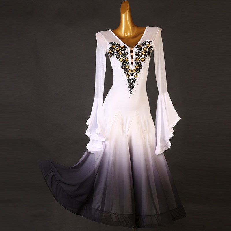 Ivory and black ombre version of the beaded neckline ballroom dress