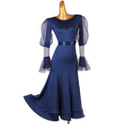 Navy sparkle lace sleeve ballroom practice dress on mannequin