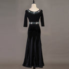 Black ballroom dance dress back view with covered back and half sleeves