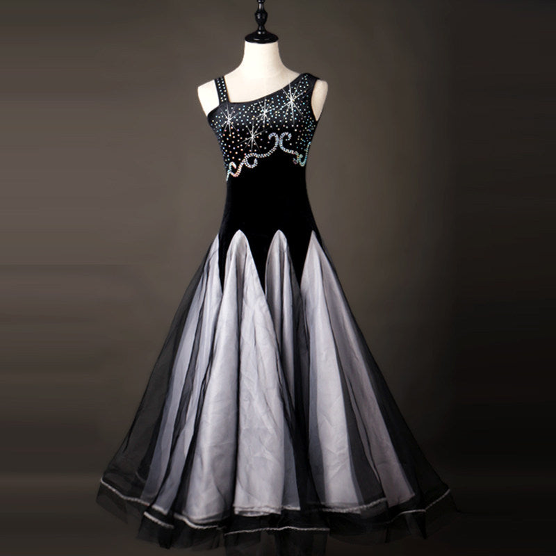 Black and white ombre ballroom dress front view on mannequin