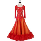 Red version of the lace applique ballroom dance dress