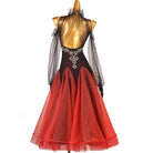 Back of the red tulle ballroom competition dress on the mannequin