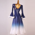Navy ombre ballroom competition dress with the chevron panels at the hem