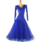 Royal blue rhinestone swirl ballroom competition dress on mannequin