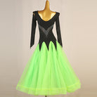 Back view of the neon green ballroom competition dress