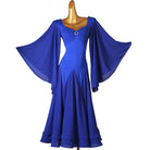 Royal blue dance dress with both angel sleeves spread out wide