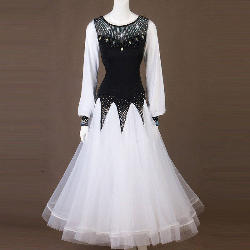 White version of the bishop sleeve ballroom dance dress