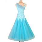 Turquoise asymmetric ballroom dress with the tulle skirt hanging