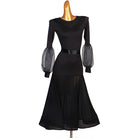 Black version of the mesh yoke lantern sleeve ballroom dance dress on mannequin