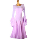 Lilac ballroom dress with the tiered ruffle sleeves spread wide