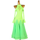 Neon green halter ballroom dress front view on the mannequin