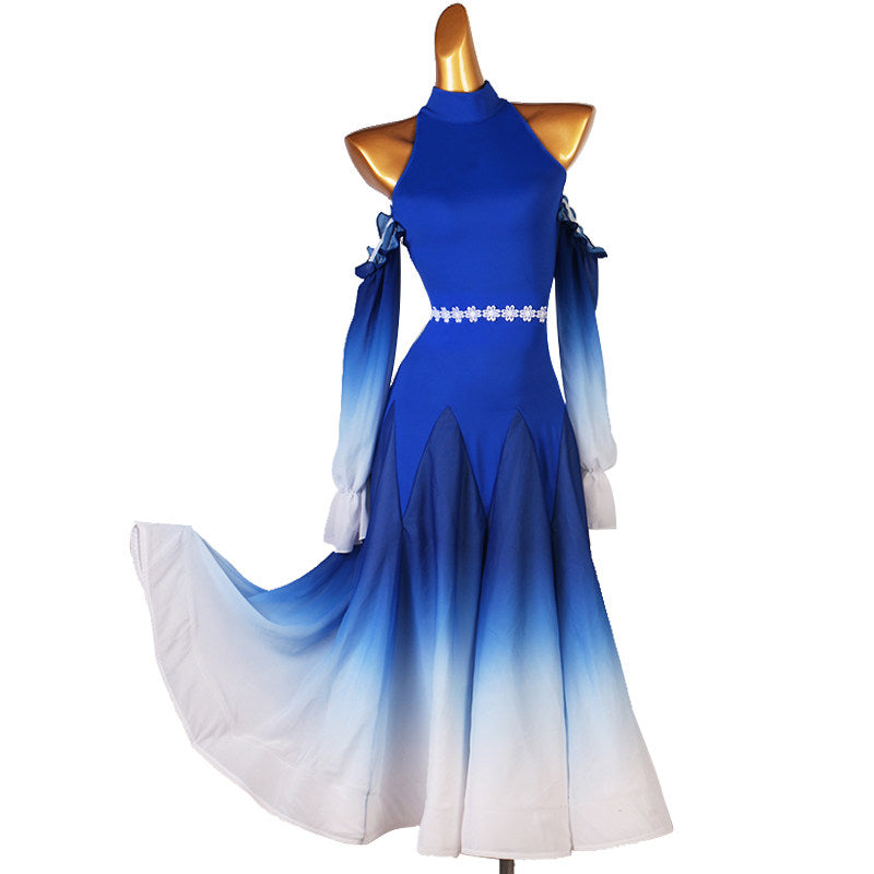 Royal blue ombre halter ballroom dress with beaded daisy waistband