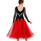 Black and red ballroom dress back view showing the scooped back
