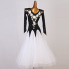 Black applique ballroom competition dress with the white tulle skirt spread