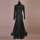 Black ballroom practice dress back view showing the mesh yoke