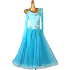 Turquoise organza ballroom dance dress photographed from the front
