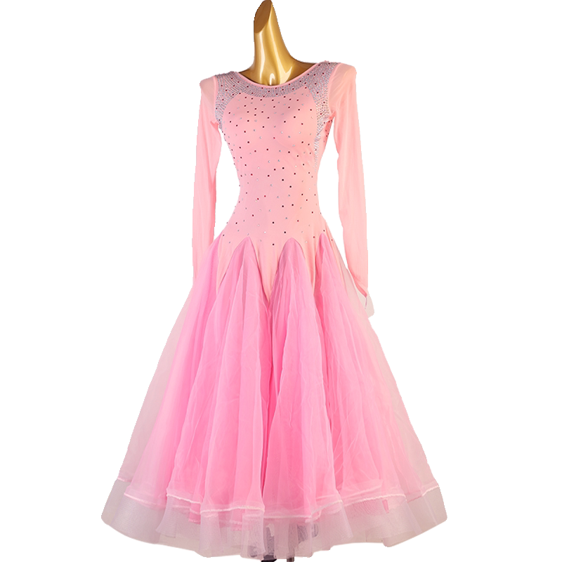 Pink rhinestone ballroom dance dress on the mannequin