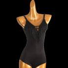 TTdancewear black tassel fringe camisole Latin dance bodysuit on display form