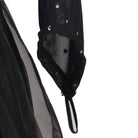 Detail of the sleeve and strap finish on the black crystal ballroom dress