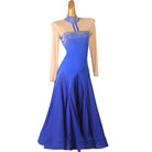 Royal blue ballroom dress front view with the godet panels hanging
