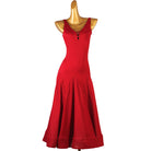 Red sleeveless ballroom practice dress with the godet skirt swept out