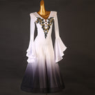 Ivory ballroom competition dress with black ombre hem on the mannequin