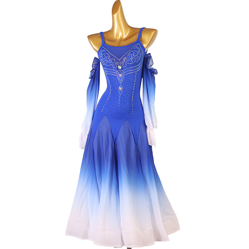 Royal blue ballroom dress with the two tone sleeves hanging