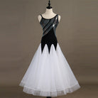 Black and white ballroom dance dress front view on mannequin