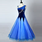 Blue ombre ballroom gown with pointed velvet bodice hem