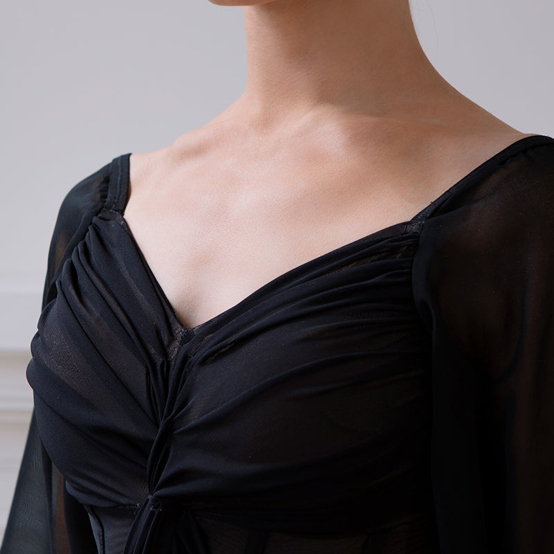 Ballroom Dance Leotard Chiffon Angel Sleeve Sweetheart Bodysuit, view 7