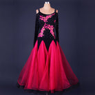 Rose red ballroom competition dress with rhinestone flame bodice