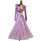 Lilac pearl applique ballroom dress with the organza skirt swept forward