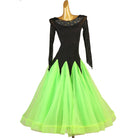 Black and neon green ballroom dance dress with the tulle skirt lifted