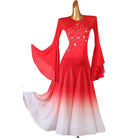 Red ombre ballroom competition dress with the skirt swept behind