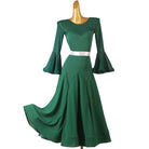 Dark green bell sleeve ballroom practice dress front view