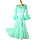 Mint green bell sleeve ballroom practice dress with satin sash