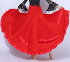 red black ballroom long dance skirt flared godet panel satin ribbon trim mesh horsehair hem high waist front view