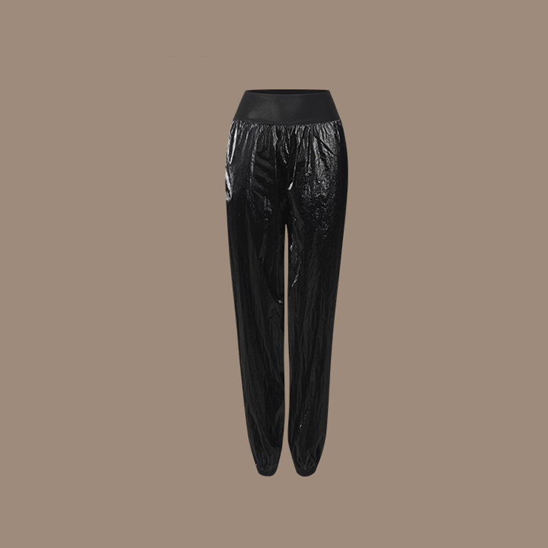 Glossy Sauna Latin Dance Pants High Waist Cuffed Practice Joggers, view 2