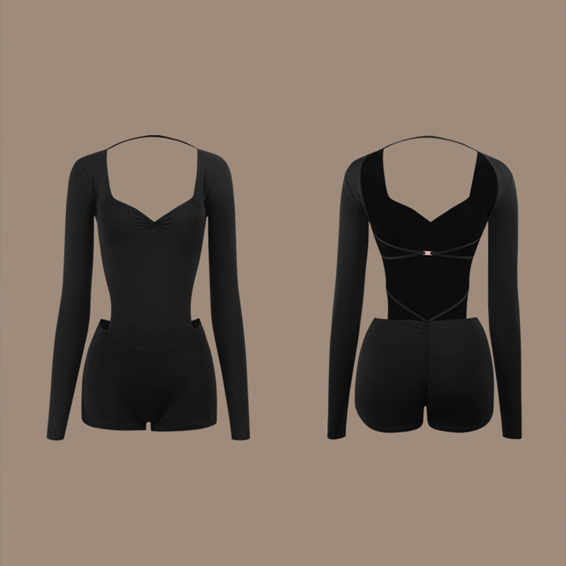 Latin Dance Leotard Sweetheart Neck Long Sleeve Practice Bodysuit, view 2