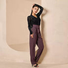 Purple Latin Dance Pants High Waist Pleated Belted Practice Trousers, view 4