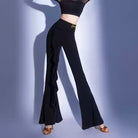 Ruffle Trim Ballroom Dance Pants High Waist Bell Bottom Practice Trousers, view 3